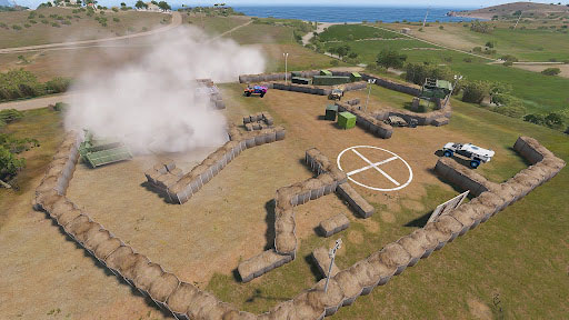A view of the gang base during a skirmish.