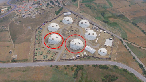 A bird's-eye view of the reserve; both of the vault domes are circled.