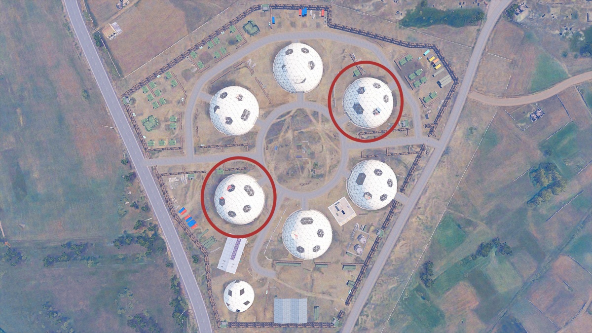 A bird's-eye view of the reserve; both of the vault domes are circled.