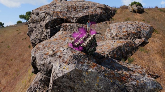 Purple smoke released from the airdrop crate.