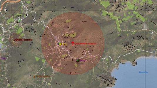 How the airdrop landing area is marked on the map.