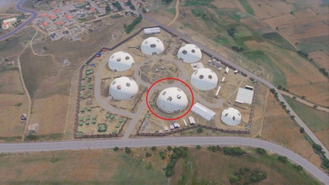 A bird's-eye view of the reserve; the vault dome is circled.